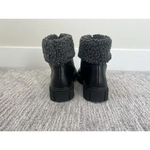 Blondo Plaka Waterproof Boot Size 6 Black Leather Lug Sole Fleece, NWOT - Picture 4 of 7